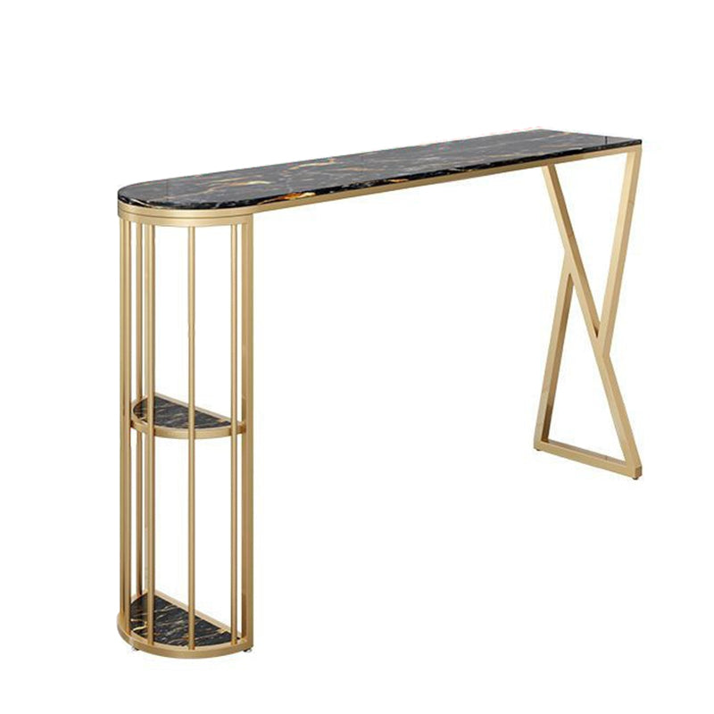 Glam Stone 1/2/3 Pieces Bar Table Set Rectangle Bar Table with Metal Legs