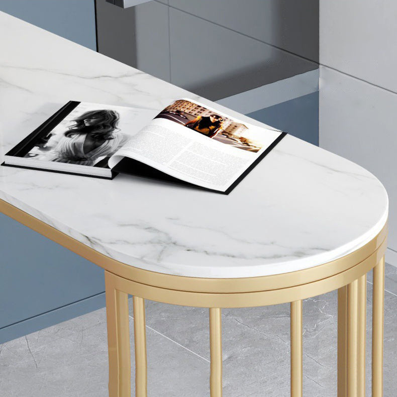 Glam Stone 1/2/3 Pieces Bar Table Set Rectangle Bar Table with Metal Legs