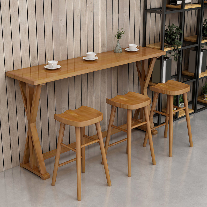 Modern Rectangle Bar Table Set 1/2/4/7 Pcs Solid Wood Bar Table and Backless Stools