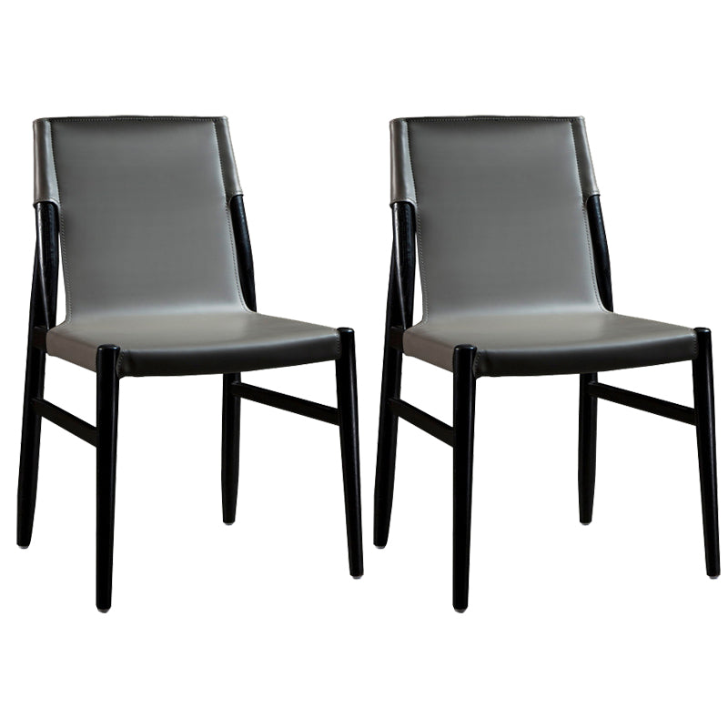 Modern Indoor-Outdoor Dining Chair Solid Wood Faux Leather Side Chair