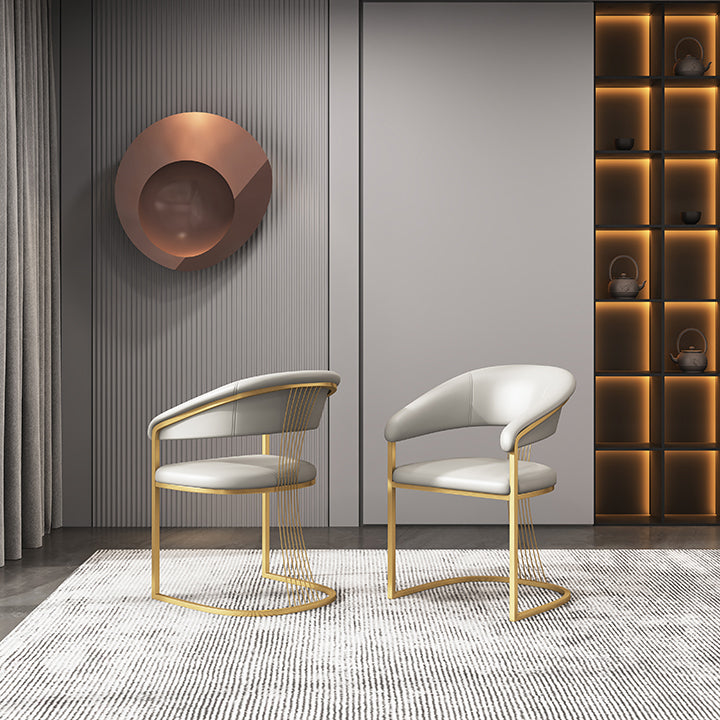 Glam Kitchen Side Chair Gold Base Open Back Dining Arm Chair