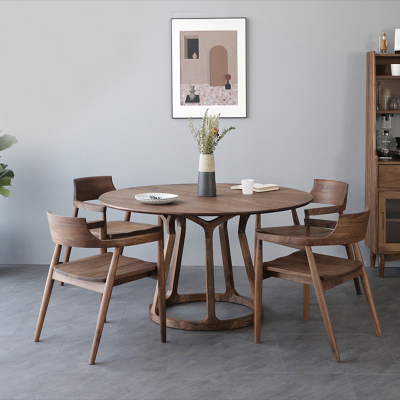 Contemporary 1/2/5 Pieces Furniture Round Solid Wood Dining Set in Brown