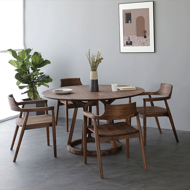 Contemporary 1/2/5 Pieces Furniture Round Solid Wood Dining Set in Brown