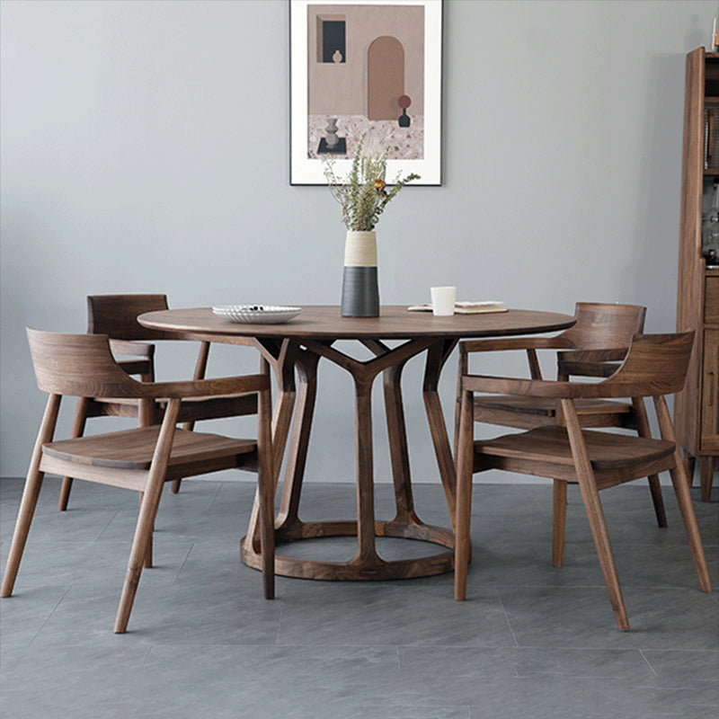 Contemporary 1/2/5 Pieces Furniture Round Solid Wood Dining Set in Brown