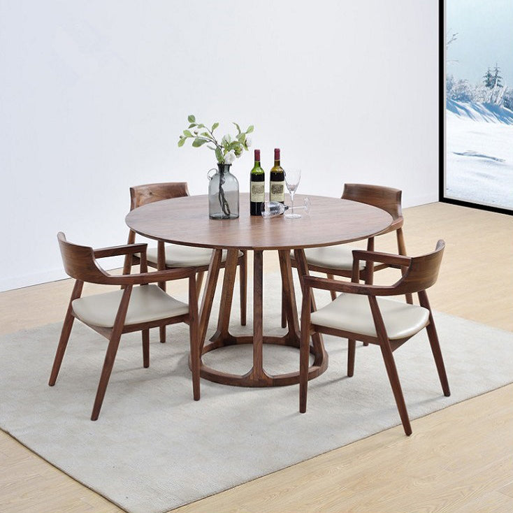 Contemporary 1/2/5 Pieces Furniture Round Solid Wood Dining Set in Brown