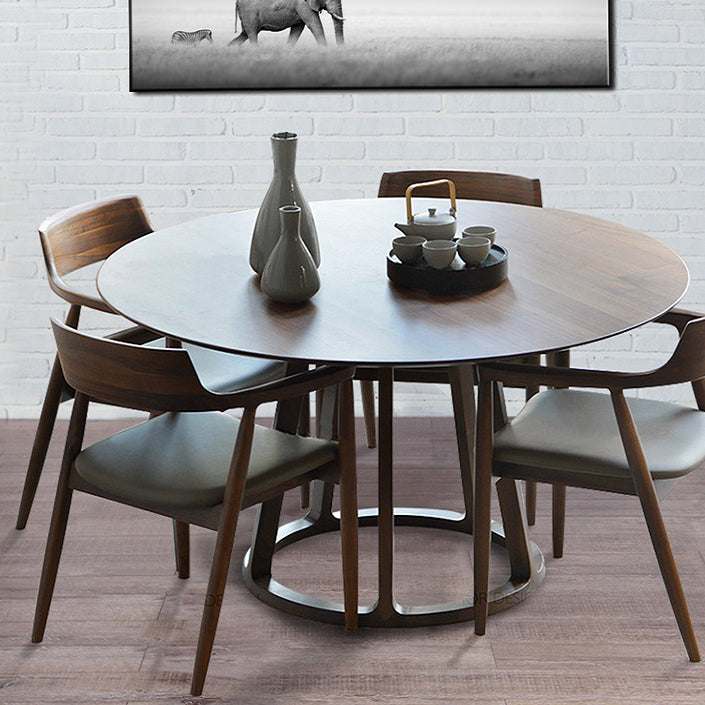 Contemporary 1/2/5 Pieces Furniture Round Solid Wood Dining Set in Brown