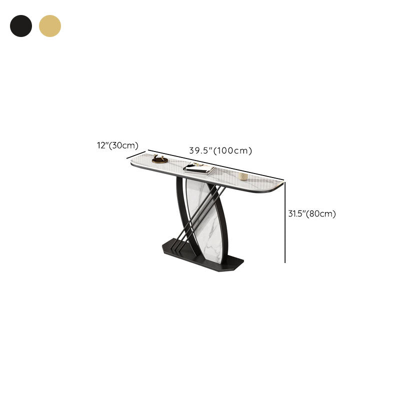 Glam Stone Iron Accent Table Half Moon Console Sofa Table for Hall