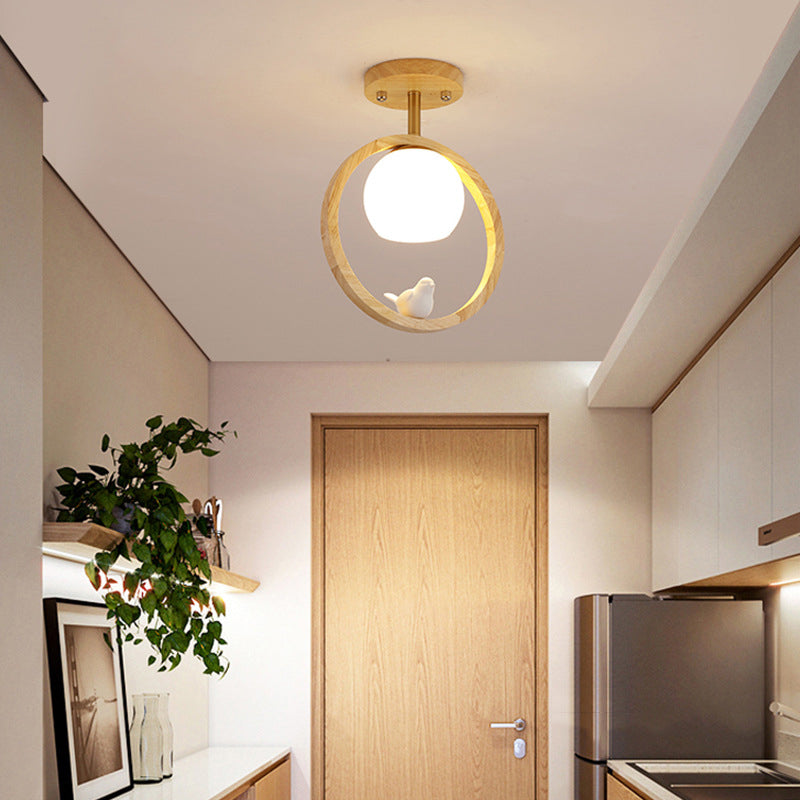Wood Flush Mount Lighting Contemporary Globe Ceiling Light for Home