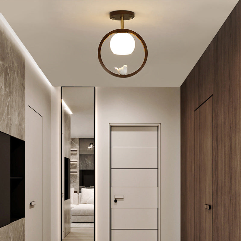 Wood Flush Mount Lighting Contemporary Globe Ceiling Light for Home