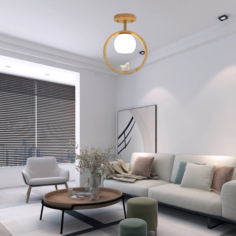 Wood Flush Mount Lighting Contemporary Globe Ceiling Light for Home