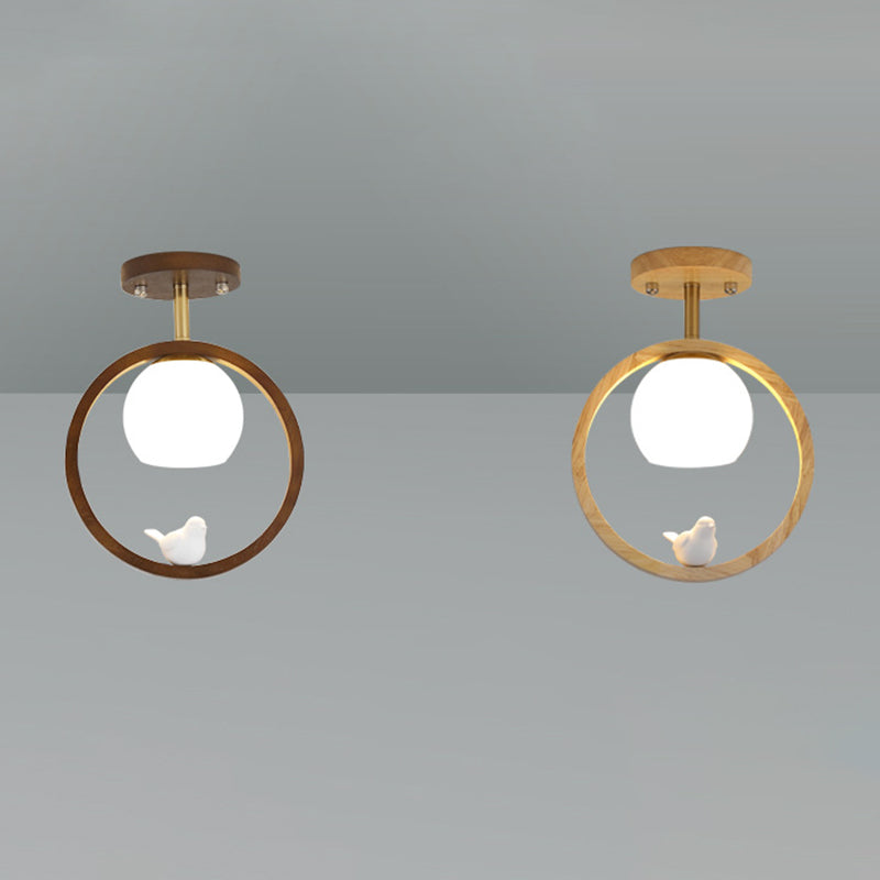 Wood Flush Mount Lighting Contemporary Globe Ceiling Light for Home