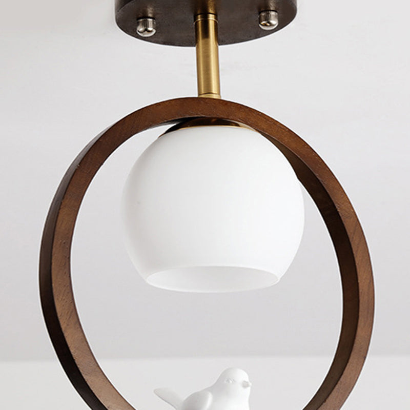Wood Flush Mount Lighting Contemporary Globe Ceiling Light for Home