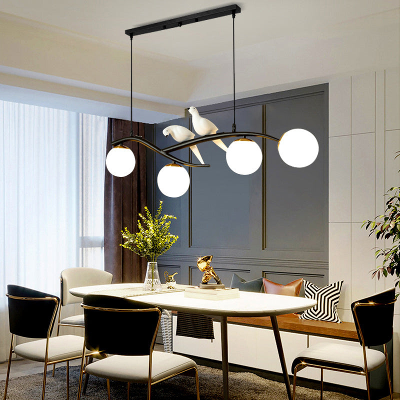 Glass Shaded Ceiling Light Modern Black/Golden Kitchen Island Lighting for Home
