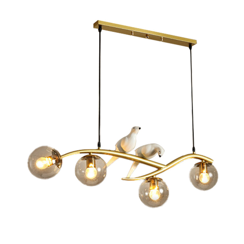 Glass Shaded Ceiling Light Modern Black/Golden Kitchen Island Lighting for Home