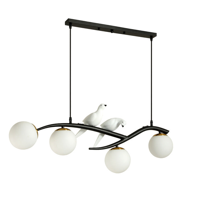 Glass Shaded Ceiling Light Modern Black/Golden Kitchen Island Lighting for Home