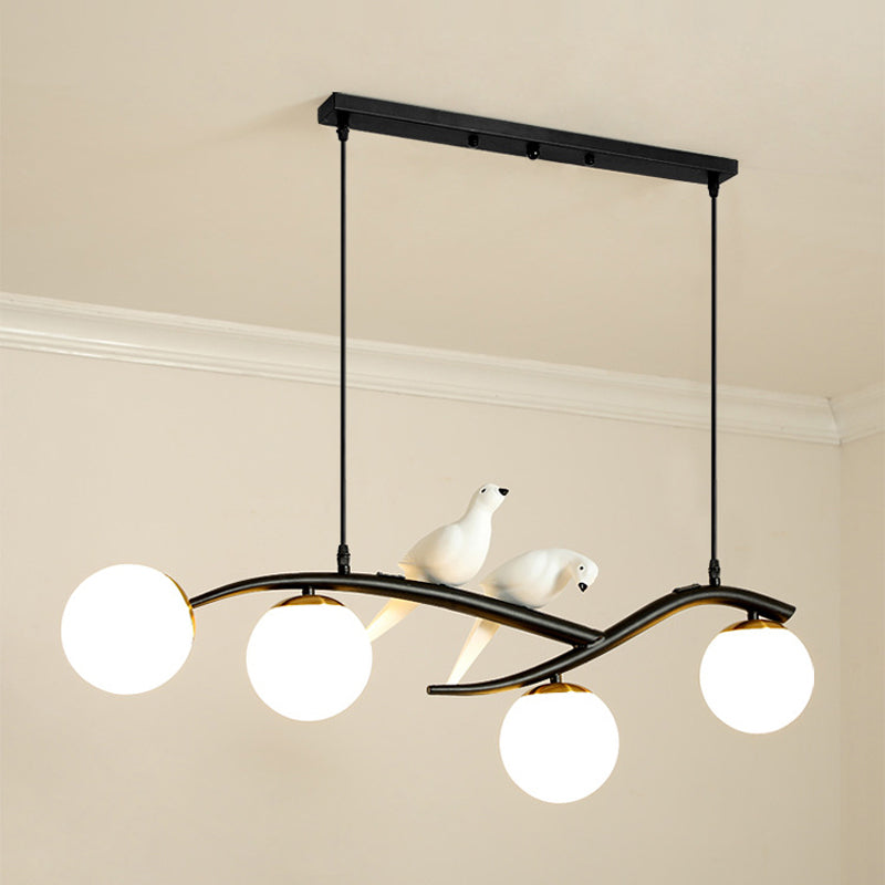 Glass Shaded Ceiling Light Modern Black/Golden Kitchen Island Lighting for Home