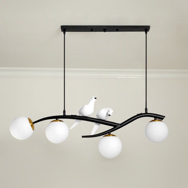Glass Shaded Ceiling Light Modern Black/Golden Kitchen Island Lighting for Home