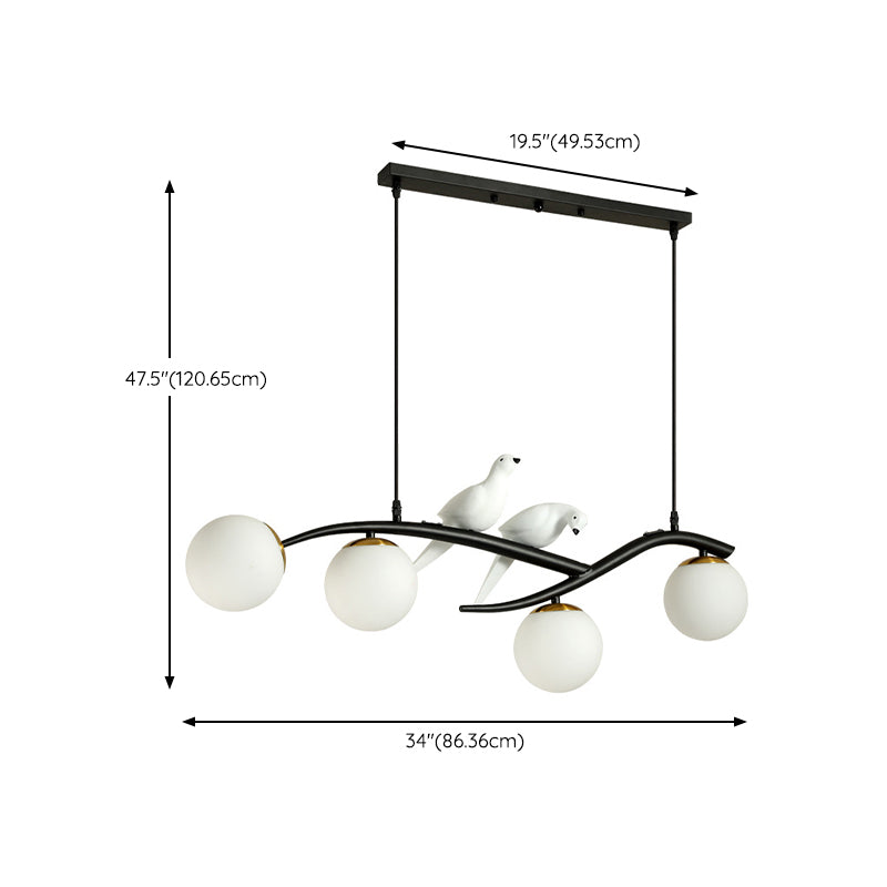 Glass Shaded Ceiling Light Modern Black/Golden Kitchen Island Lighting for Home