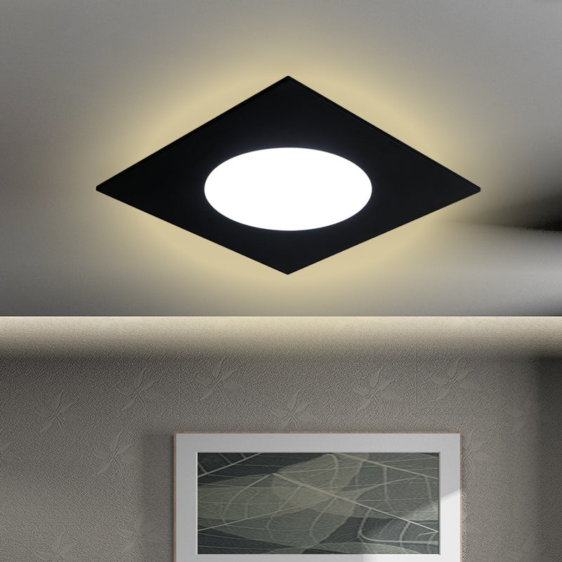 Metallic Squared Flush Mount Fixture Minimalist White/Black LED Ceiling Flush in White/Warm Light