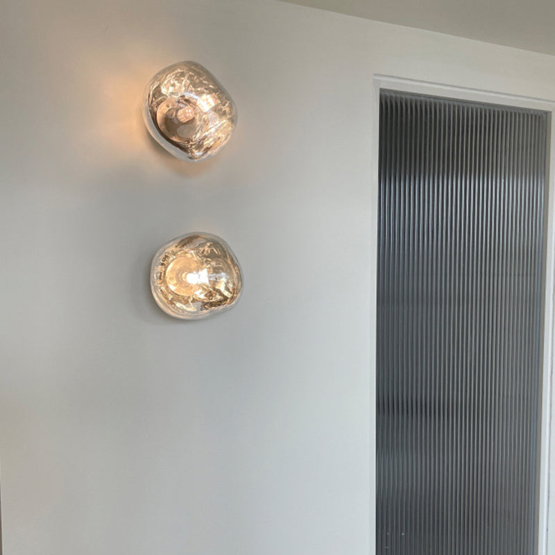 Unique 1 - Light Wall Light Fixture Modern Glass Wall Sconce in Sliver / Amber