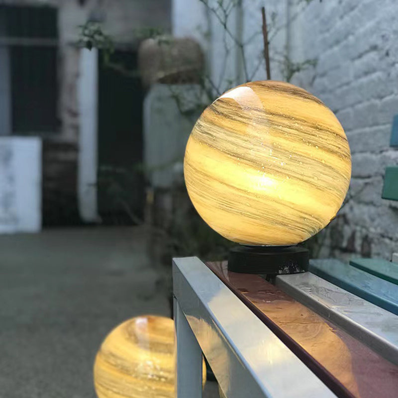 Glass Ball Shape Outdoor Lights Modern Style 1 Light Solar Pillar Lamp