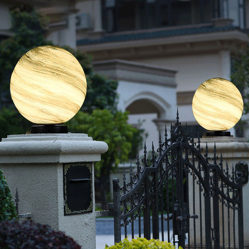 Glass Ball Shape Outdoor Lights Modern Style 1 Light Solar Pillar Lamp