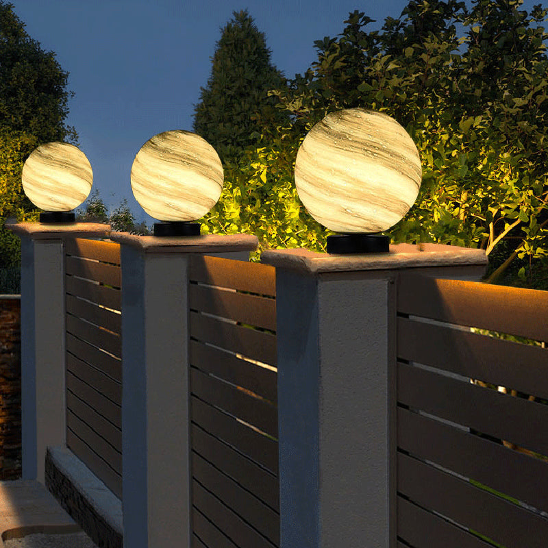 Glass Ball Shape Outdoor Lights Modern Style 1 Light Solar Pillar Lamp