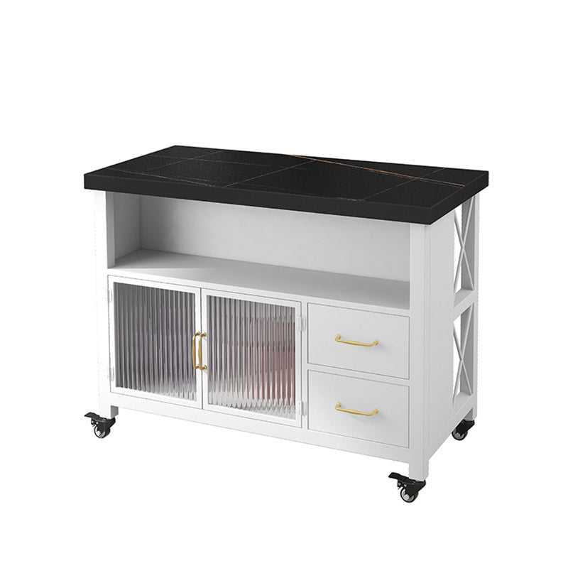 Home Dining Modern Prep Table Marble Kitchen Island with Drawer