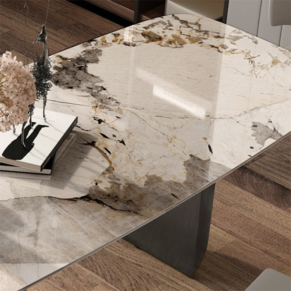 Modern Style Rectangle Table Sintered Stone Dining Table with Metal Legs