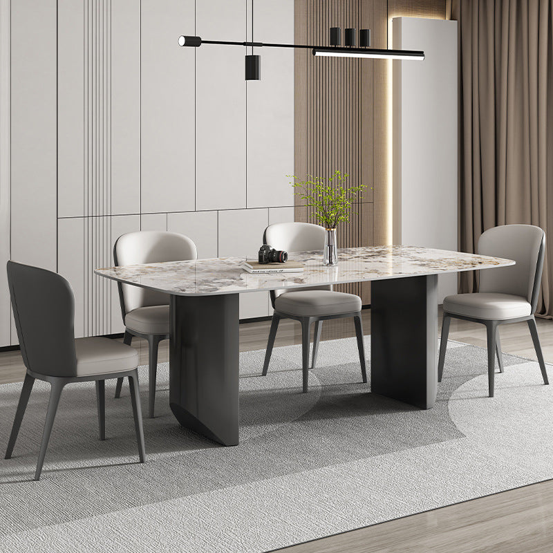Industrial Dining Room Table Rectangle Stone Dinette Table In Grey