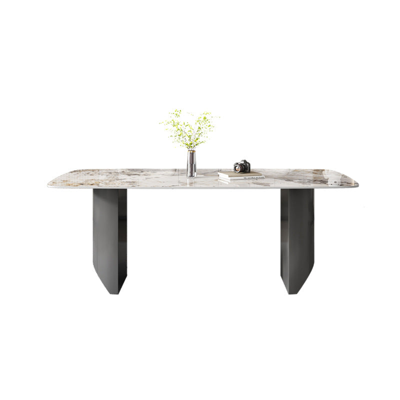 Industrial Dining Room Table Rectangle Stone Dinette Table In Grey
