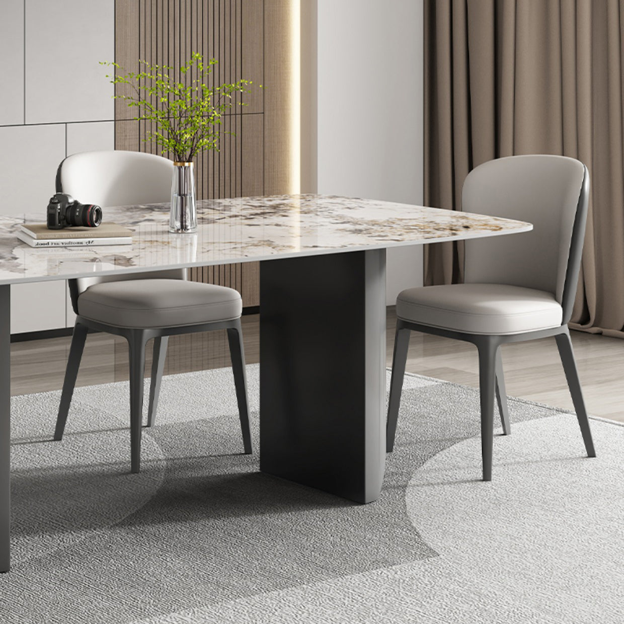 Industrial Dining Room Table Rectangle Stone Dinette Table In Grey