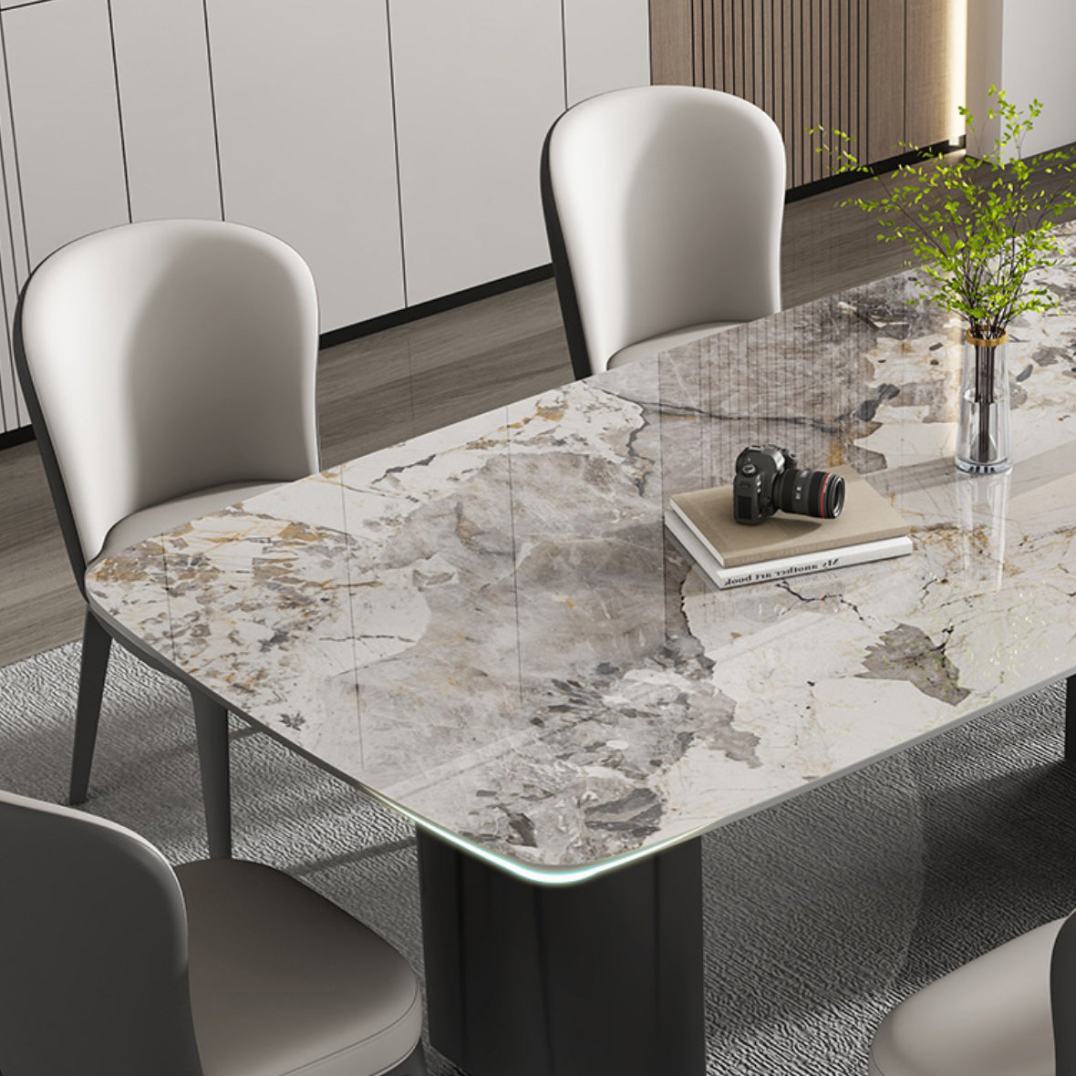 Industrial Dining Room Table Rectangle Stone Dinette Table In Grey