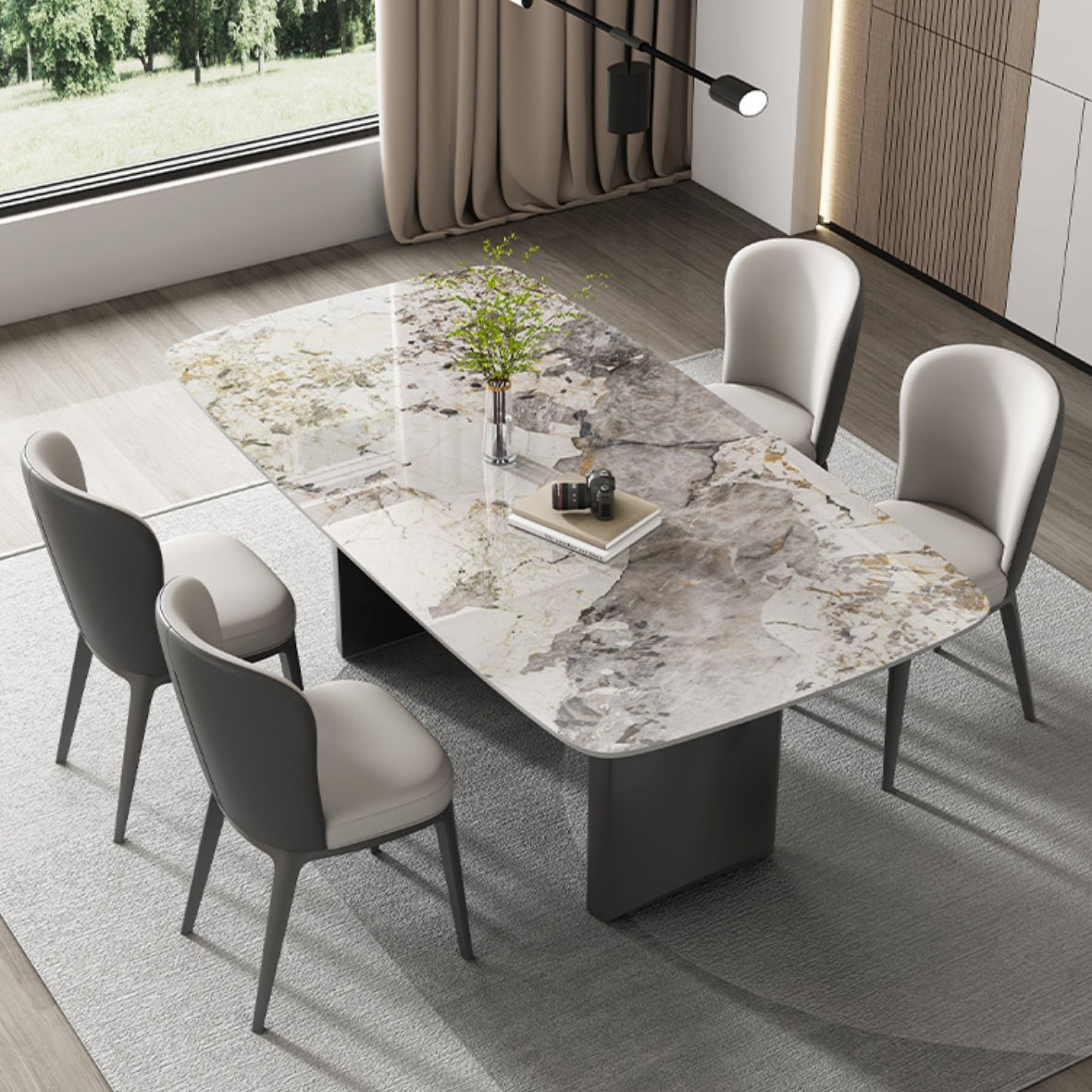 Industrial Dining Room Table Rectangle Stone Dinette Table In Grey