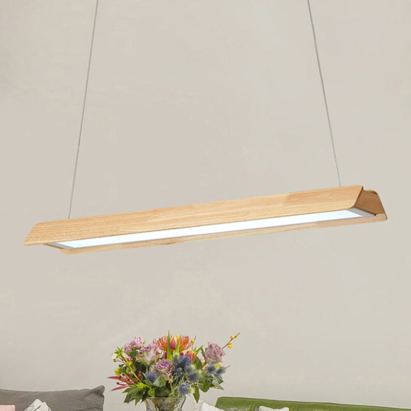 25.5"/37.5"/47" Wide Linear LED Pendant Light Fixture Modern Wood Single Light Dining Room Hanging Ceiling Light in Warm/White Light