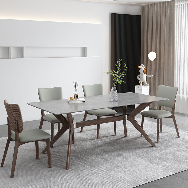 Contemporary Style 1/4/5/7 Pieces Dining Chairs Set Rectangle Stone Furniture in Gray