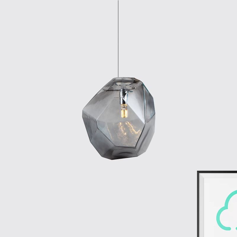 Faceted Grey/Orange/Purple Glass Pendant Lighting Contemporary 1 Light Dining Room Led Hanging Lamp Fixture