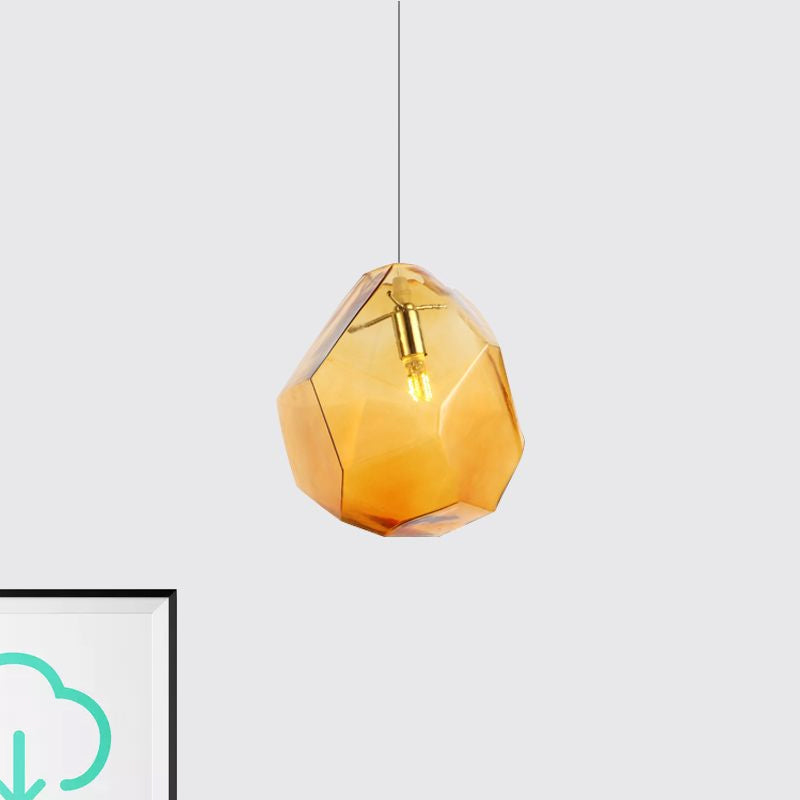 Faceted Grey/Orange/Purple Glass Pendant Lighting Contemporary 1 Light Dining Room Led Hanging Lamp Fixture
