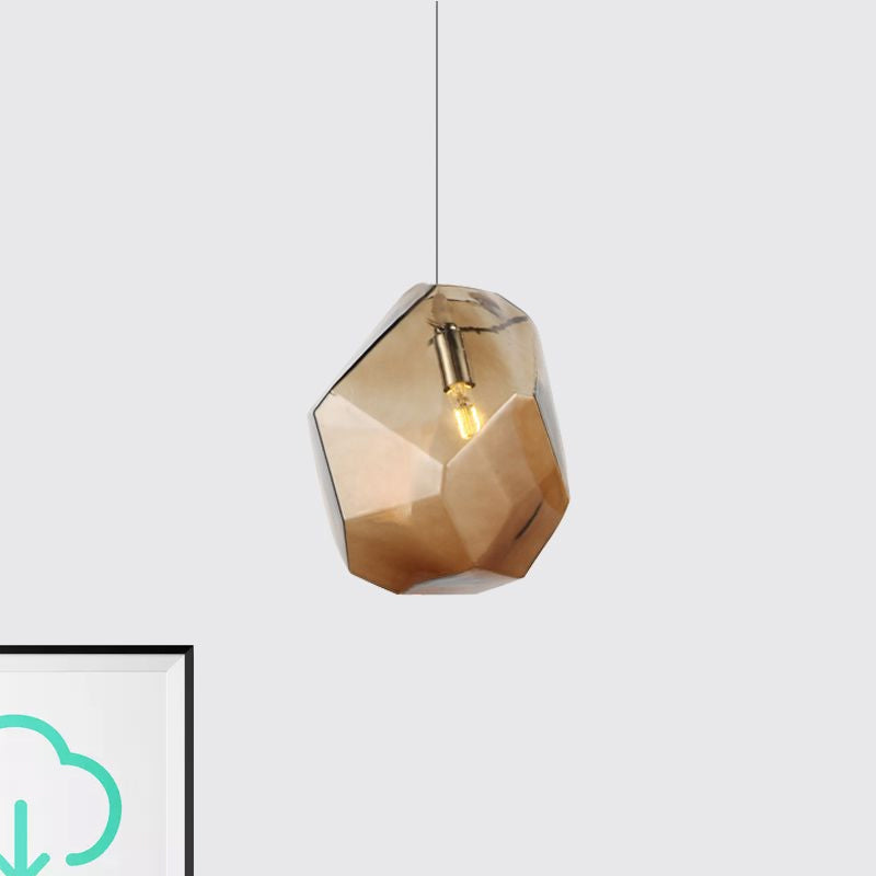 Faceted Grey/Orange/Purple Glass Pendant Lighting Contemporary 1 Light Dining Room Led Hanging Lamp Fixture
