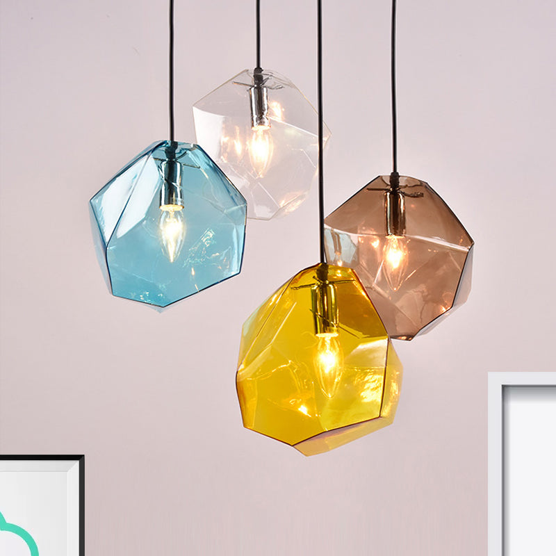 Faceted Grey/Orange/Purple Glass Pendant Lighting Contemporary 1 Light Dining Room Led Hanging Lamp Fixture