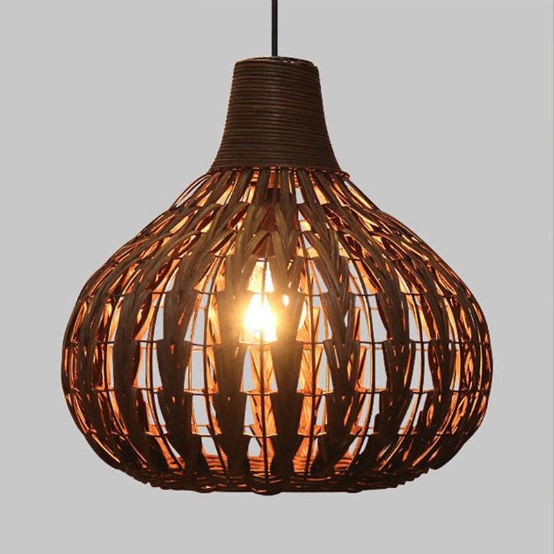 Handgewebter Rattan-Kürbishänge anhängende Lampe rustikale 1 leichte hängende Gerät für das Restaurant