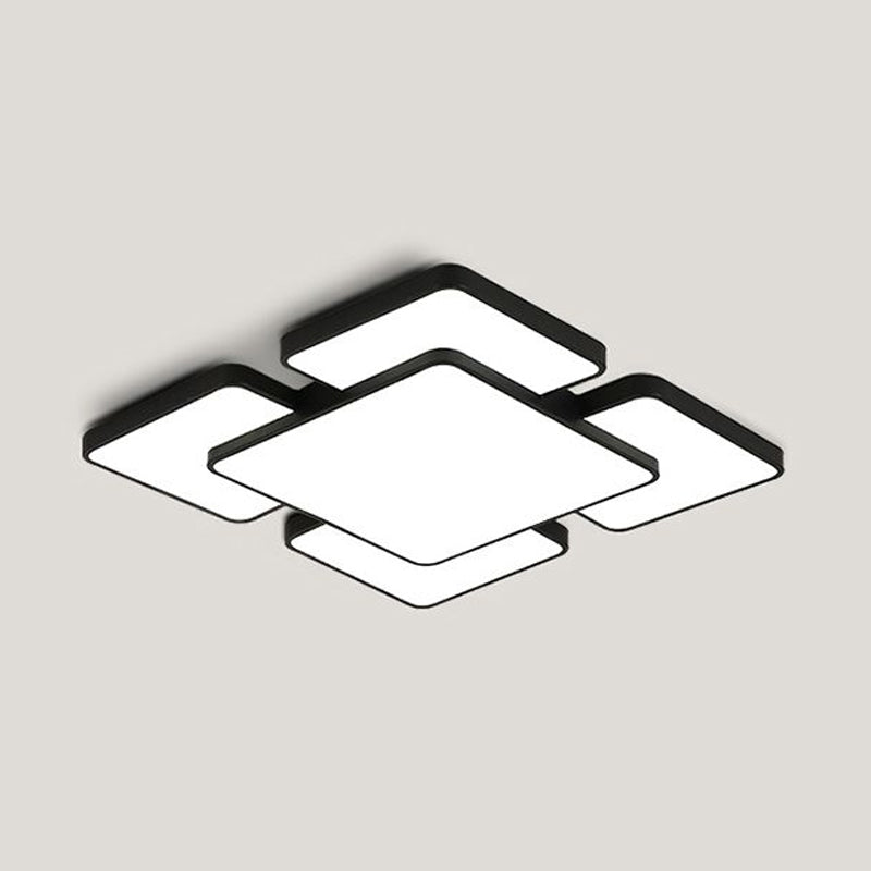 Lámpara empotrada de techo para dormitorio con pantalla cuadrada/rectangular, acrílico, 20,5"/24,5" W, 5/7 luces, lámpara de montaje empotrado estilo modernista en negro/blanco
