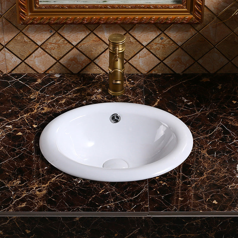 Modern Bathroom Sink Porcelain Oval-Shape Drop-in Bathroom Sink with Pop-Up Drain