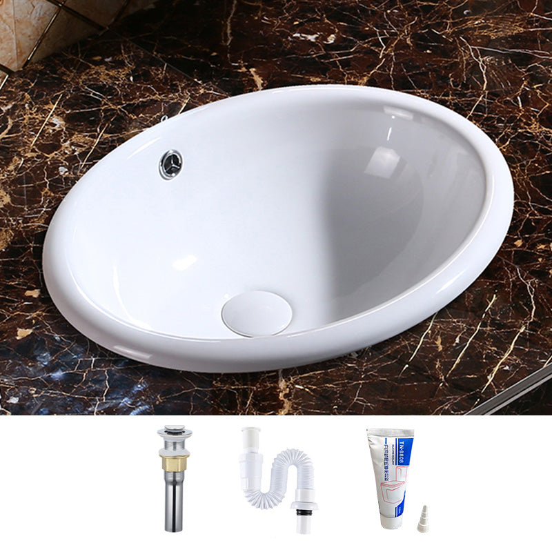 Modern Bathroom Sink Porcelain Oval-Shape Drop-in Bathroom Sink with Pop-Up Drain