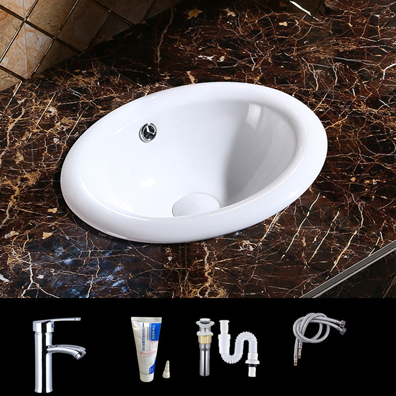 Modern Bathroom Sink Porcelain Oval-Shape Drop-in Bathroom Sink with Pop-Up Drain