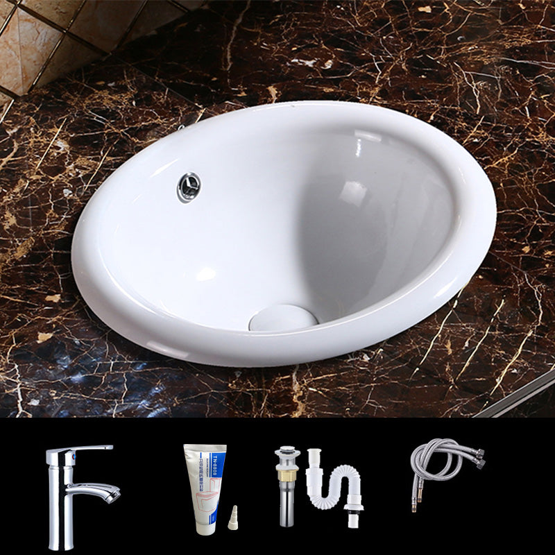 Modern Bathroom Sink Porcelain Oval-Shape Drop-in Bathroom Sink with Pop-Up Drain
