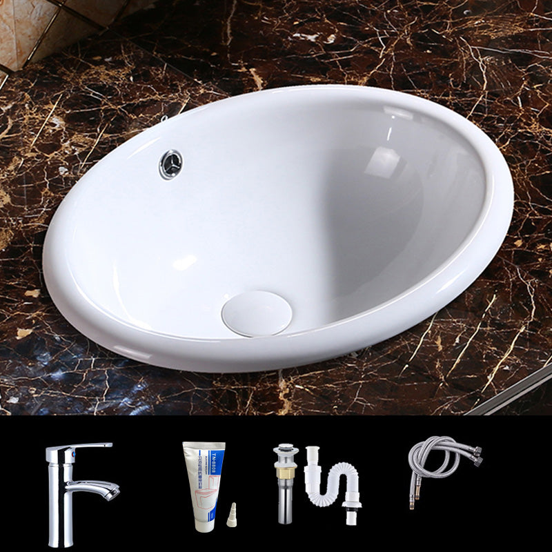 Modern Bathroom Sink Porcelain Oval-Shape Drop-in Bathroom Sink with Pop-Up Drain