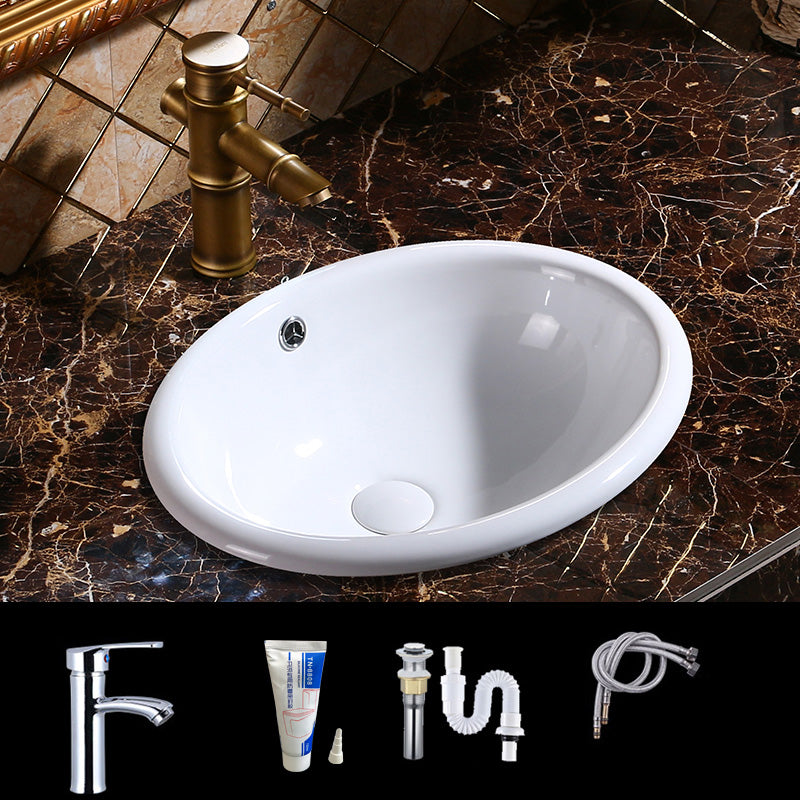 Modern Bathroom Sink Porcelain Oval-Shape Drop-in Bathroom Sink with Pop-Up Drain