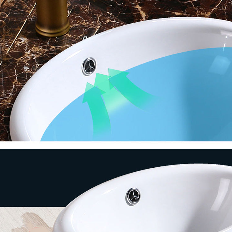 Modern Bathroom Sink Porcelain Oval-Shape Drop-in Bathroom Sink with Pop-Up Drain