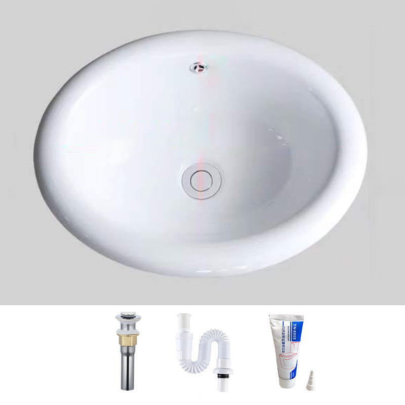 Modern Bathroom Sink Porcelain Oval-Shape Drop-in Bathroom Sink with Pop-Up Drain